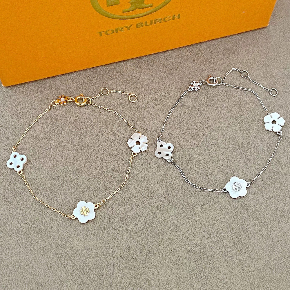 Tory Burch Inlaid Flower Four Leaf Clover Bracelet